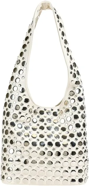 Y2k 90s Crescent Hobo Bags Women Studded PU Leather Shoulder Crossbody Purse Trendy Punk Underarm Satchels Bag Tote Handbag