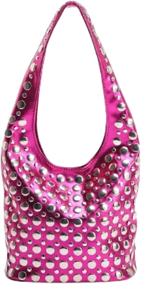 Y2k 90s Crescent Hobo Bags Women Trendy Studded PU Leather Shoulder Crossbody Purse Punk Underarm Satchels Tote Handbag
