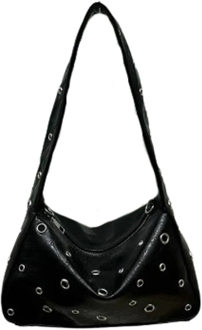 Y2k 90s Crescent Hobo Bags Women Trendy Studded PU Leather Underarm Shoulder Crossbody Purse Punk Crescent Tote Handbag