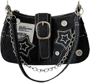 Y2k Bag Grunge Black and Pink Hand Bag Star Pattern Y2k Accessories Women Vintage Bag