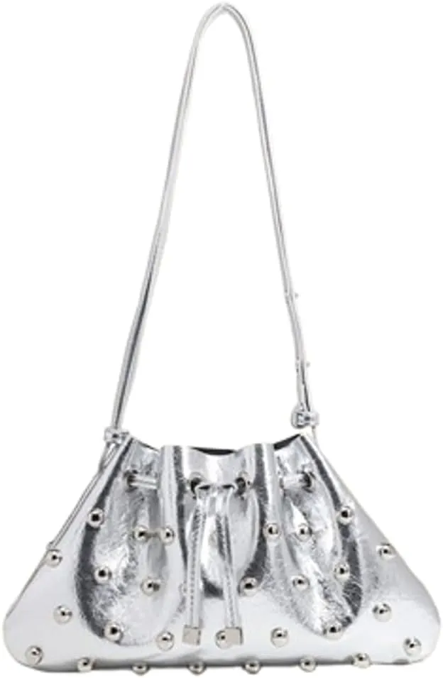 Y2k Crescent Hobo Bags Women 90s Studded PU Leather Punk Underarm Shoulder Crossbody Purse Trendy Crescent Tote Handbag