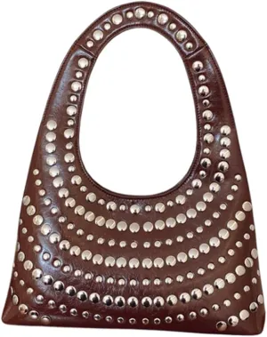 Y2k Crescent Hobo Bags Women 90s Trendy Studded Shoulder Satchels Crossbody Purse PU Leather Punk Underarm Tote Handbag