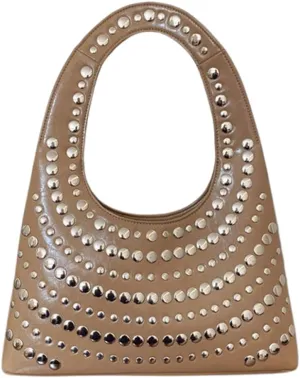 Y2k Crescent Hobo Bags Women 90s Trendy Studded Shoulder Satchels Crossbody Purse PU Leather Punk Underarm Tote Handbag