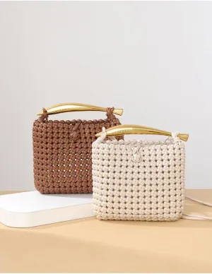 y2k Crossbody Bag Fashion Straw Shoulder Bag Classy Sling Purse Aesthetic Chic Designer Handbag Women Trendy Purse Bag (Beige)