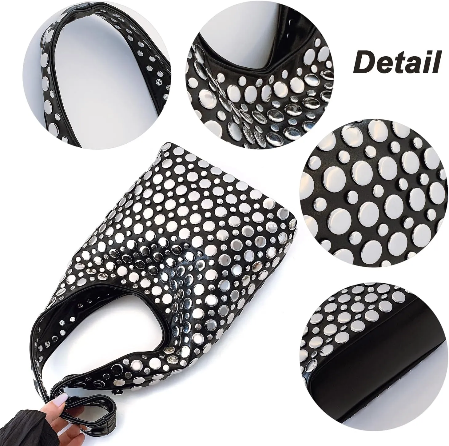 Y2K Hobo Shoulder Bag Punk Studded Top Handle Bag for Women Tote Handbag Fall Trend Purse