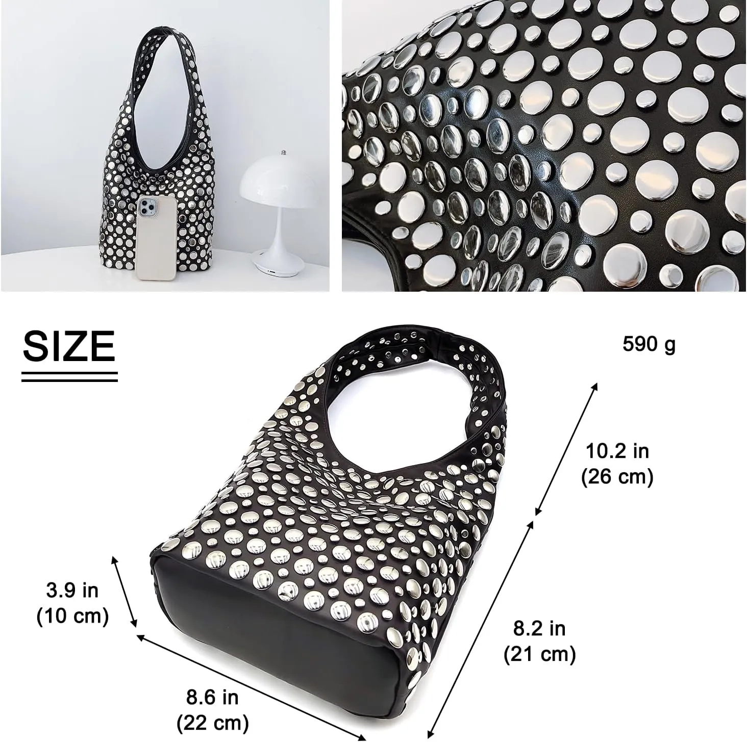 Y2K Hobo Shoulder Bag Punk Studded Top Handle Bag for Women Tote Handbag Fall Trend Purse