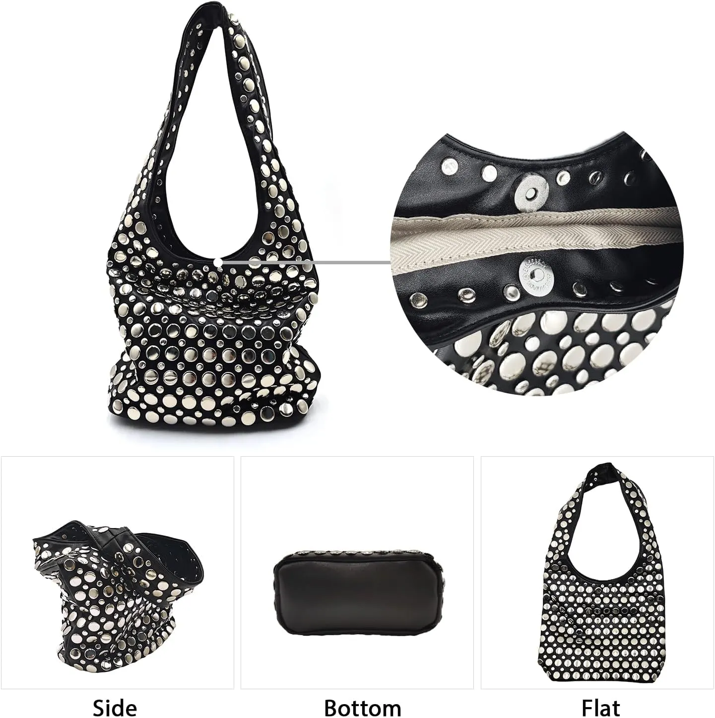 Y2K Hobo Shoulder Bag Punk Studded Top Handle Bag for Women Tote Handbag Fall Trend Purse