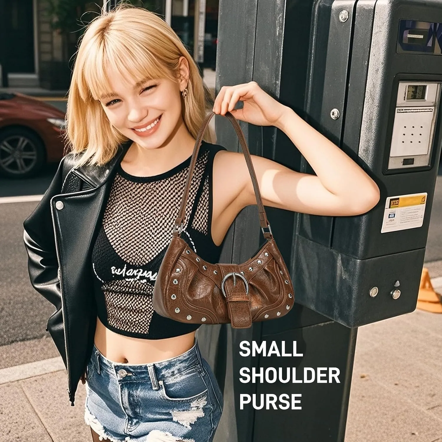 Y2K Purse Small Shoulder Bags for Women with Rivets Punk Style