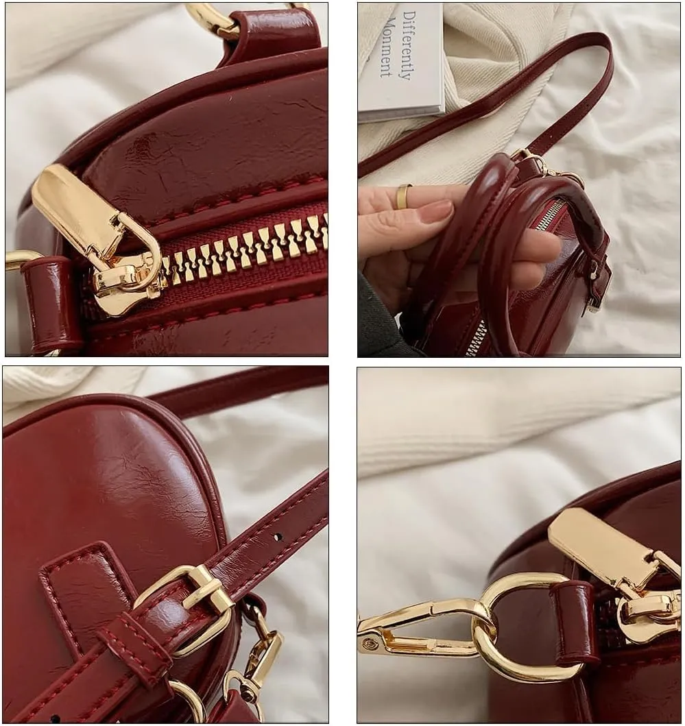 Y2k Small Leather Purse Trendy Crossbody Bag Top Handle Bag Fashion Retro Boston Shoulder Satchel Bag for Women