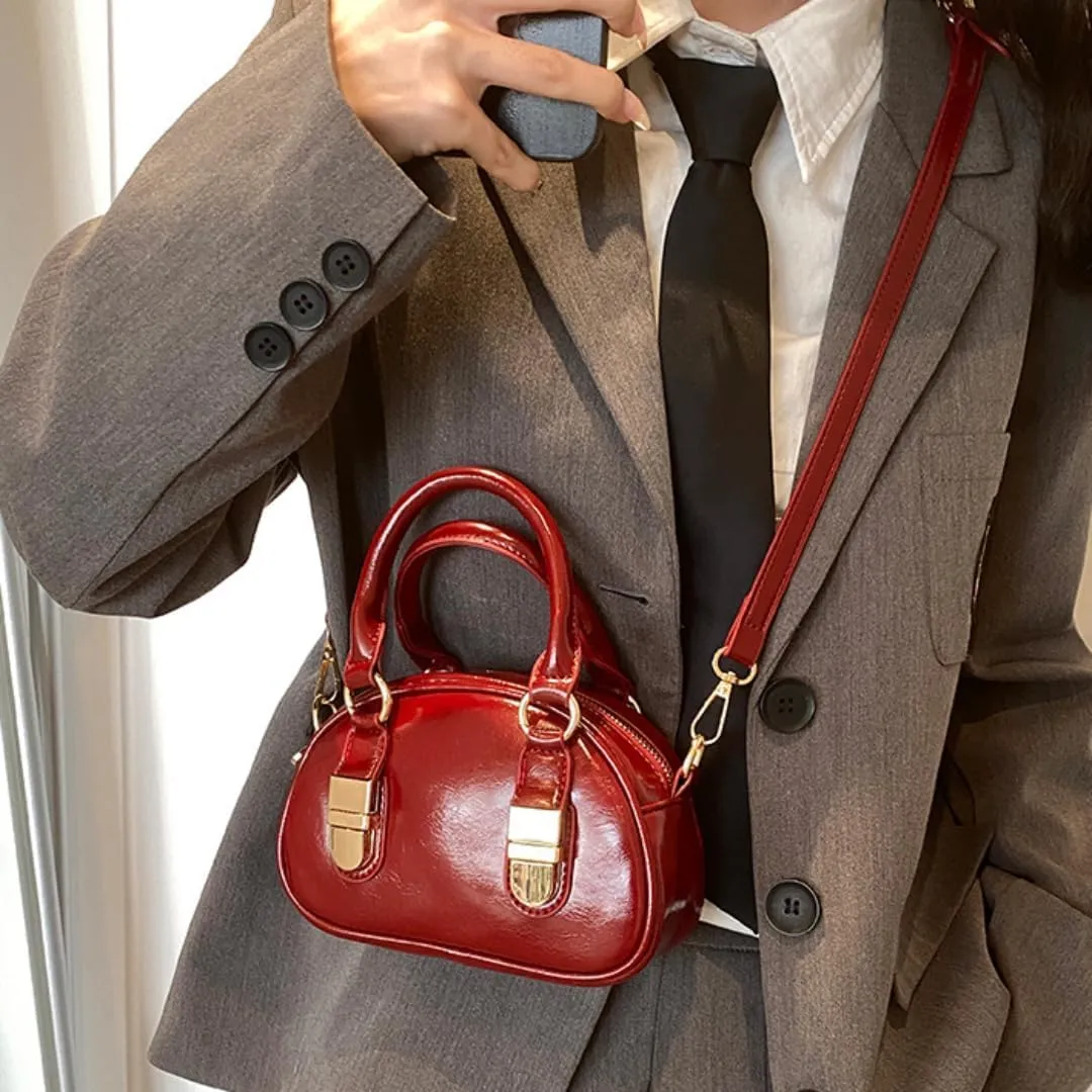 Y2k Small Leather Purse Trendy Crossbody Bag Top Handle Bag Fashion Retro Boston Shoulder Satchel Bag for Women
