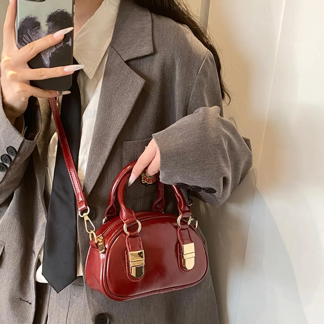 Y2k Small Leather Purse Trendy Crossbody Bag Top Handle Bag Fashion Retro Boston Shoulder Satchel Bag for Women