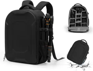 YaKuss Hardshell Camera Backpack Case, Shockproof Photography Bag With 15.6" Laptop Compartment, Tripod Strap,Quick Side Access,for Canon Nikon Sony Mirrorless SLR DSLR&Lenses,Polyester Fabric,L,Black