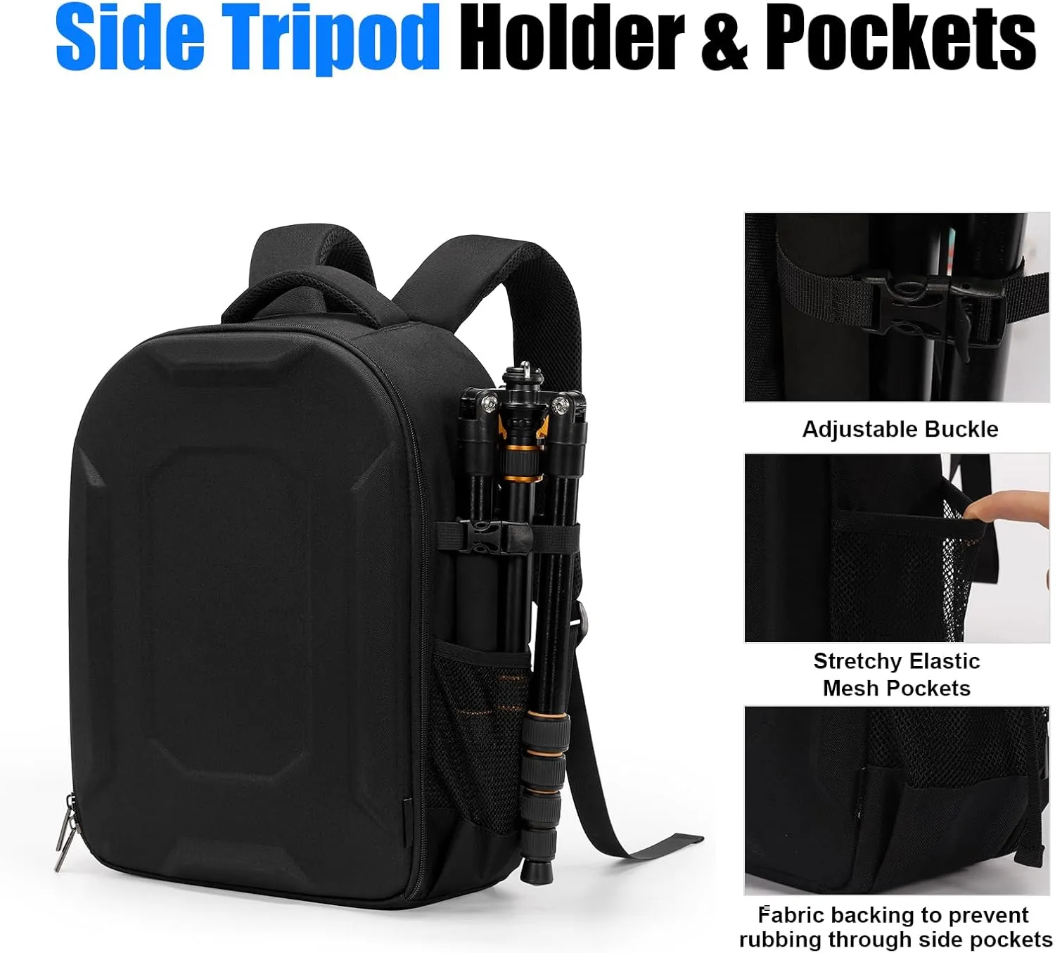 YaKuss Hardshell Camera Backpack Case, Shockproof Photography Bag With 15.6" Laptop Compartment, Tripod Strap,Quick Side Access,for Canon Nikon Sony Mirrorless SLR DSLR&Lenses,Polyester Fabric,L,Black