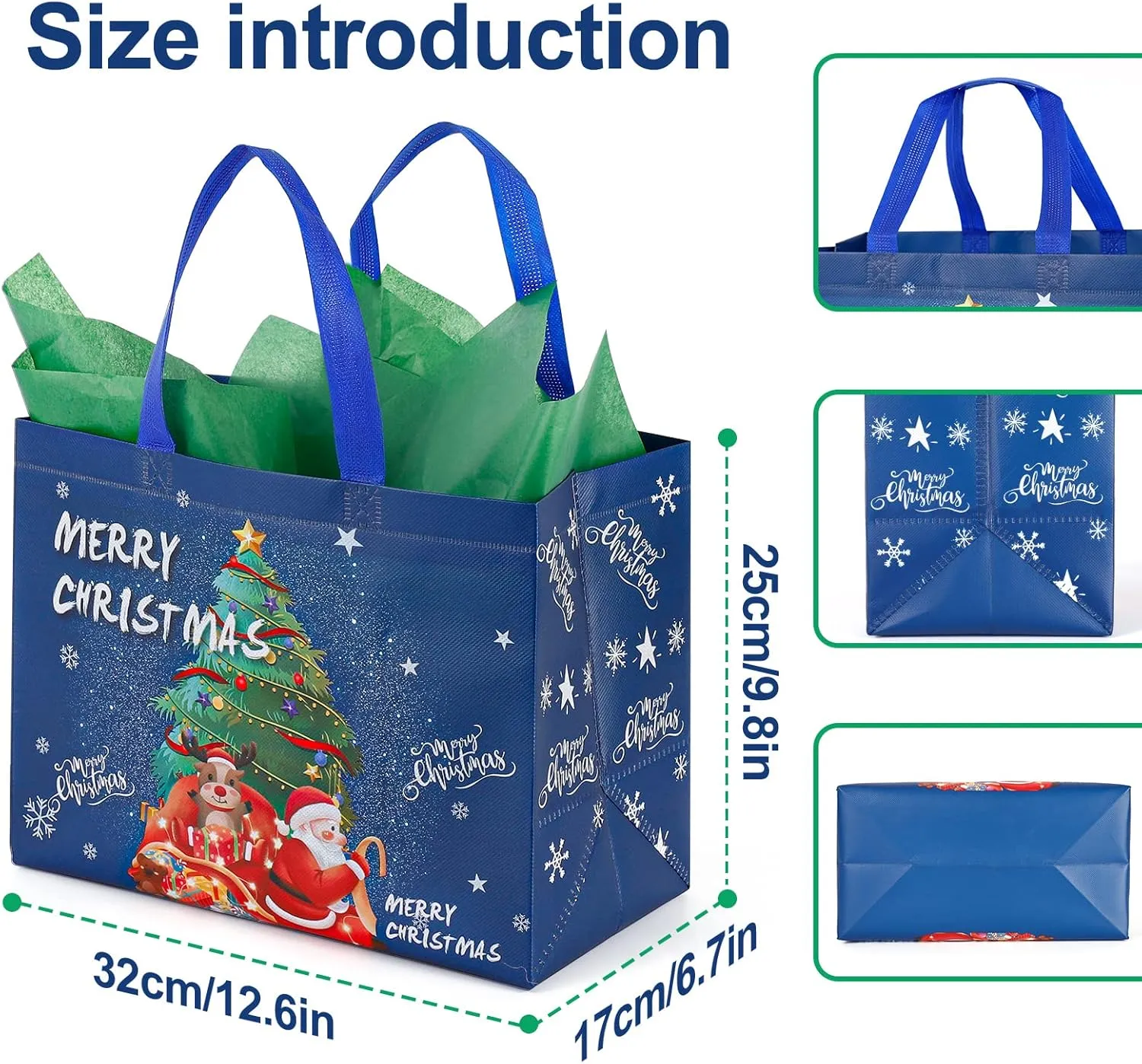 YANGTE 12 Pack Large Christmas Gift Bag Reusable Tote Bags with Handle, Non-Woven Christmas Bag for Holiday Xmas Event Party