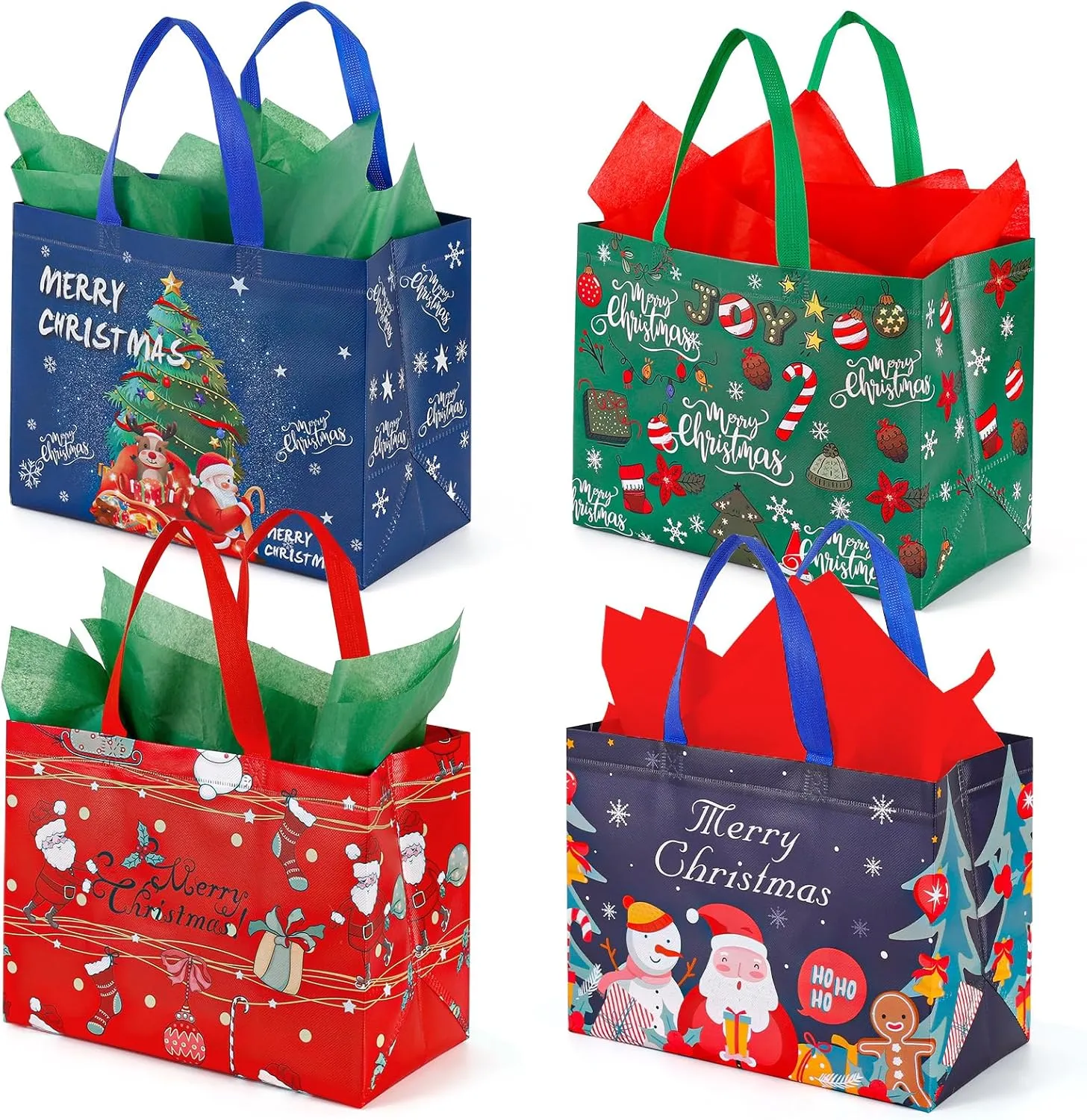 YANGTE 12 Pack Large Christmas Gift Bag Reusable Tote Bags with Handle, Non-Woven Christmas Bag for Holiday Xmas Event Party