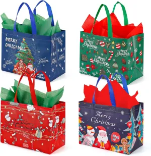 YANGTE 12 Pack Large Christmas Gift Bag Reusable Tote Bags with Handle, Non-Woven Christmas Bag for Holiday Xmas Event Party