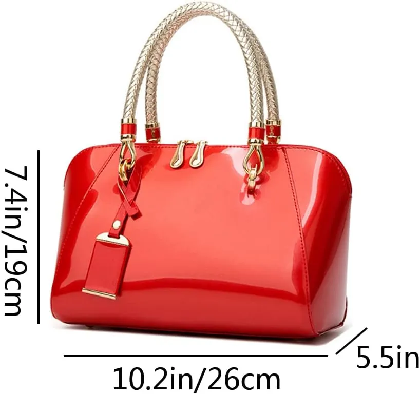 YAQUNICER Top-handle Handbags Purse Satchel for Women Patent PU Shoulder Crossbody Bag Medium Tote