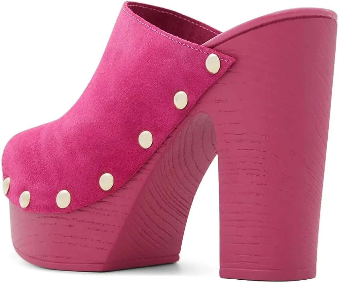 YDN Women Peep Toe Studded Mules Platform Chunky High Heel Sandals Slip on Dressy Outfit Casual Shoes Size 4-15 US