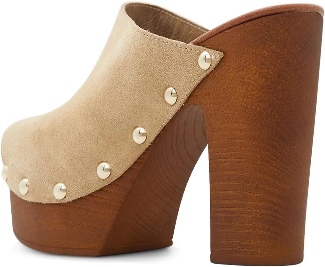 YDN Women Peep Toe Studded Mules Platform Chunky High Heel Sandals Slip on Dressy Outfit Casual Shoes Size 4-15 US