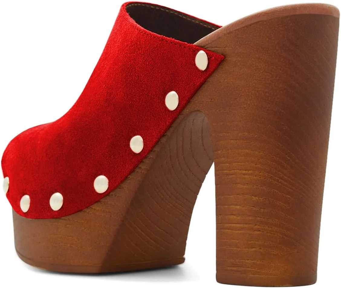 YDN Women Peep Toe Studded Mules Platform Chunky High Heel Sandals Slip on Dressy Outfit Casual Shoes Size 4-15 US