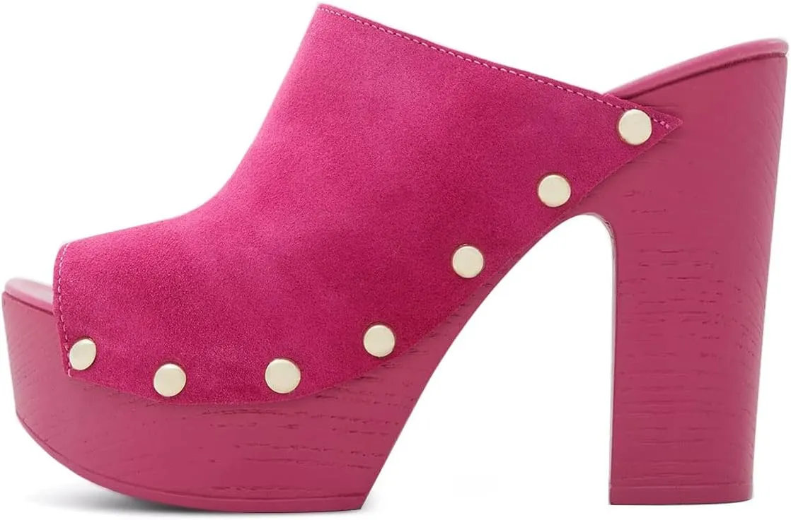YDN Women Peep Toe Studded Mules Platform Chunky High Heel Sandals Slip on Dressy Outfit Casual Shoes Size 4-15 US