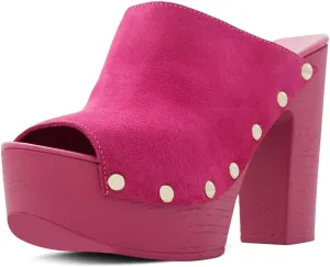YDN Women Peep Toe Studded Mules Platform Chunky High Heel Sandals Slip on Dressy Outfit Casual Shoes Size 4-15 US