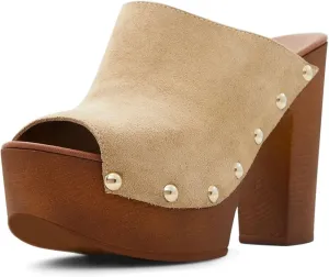 YDN Women Peep Toe Studded Mules Platform Chunky High Heel Sandals Slip on Dressy Outfit Casual Shoes Size 4-15 US