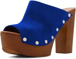 YDN Women Peep Toe Studded Mules Platform Chunky High Heel Sandals Slip on Dressy Outfit Casual Shoes Size 4-15 US