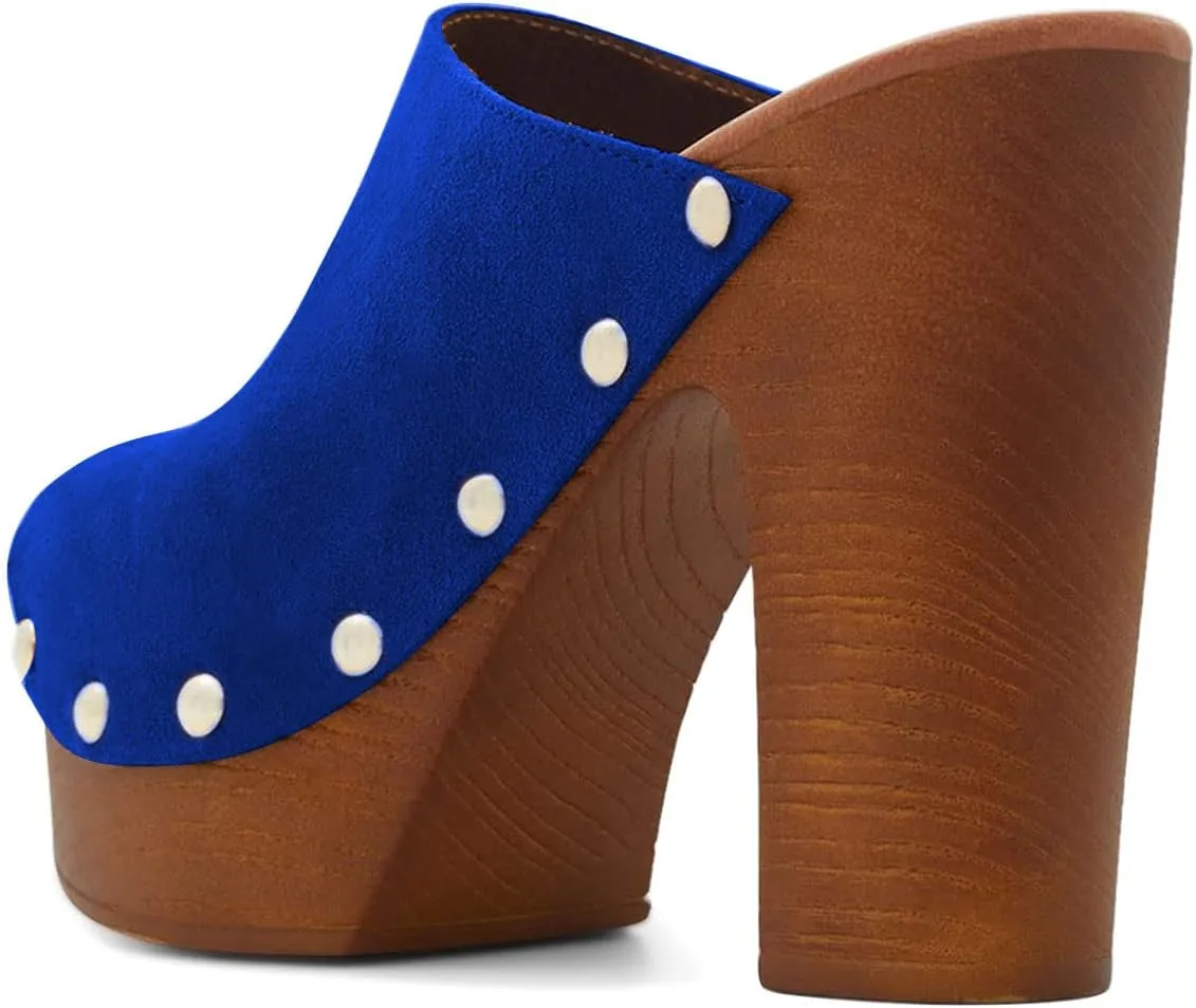 YDN Women Peep Toe Studded Mules Platform Chunky High Heel Sandals Slip on Dressy Outfit Casual Shoes Size 4-15 US