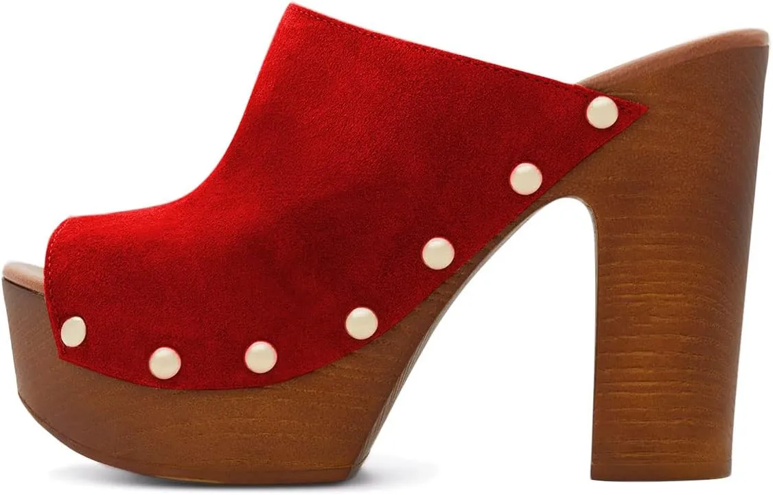 YDN Women Peep Toe Studded Mules Platform Chunky High Heel Sandals Slip on Dressy Outfit Casual Shoes Size 4-15 US