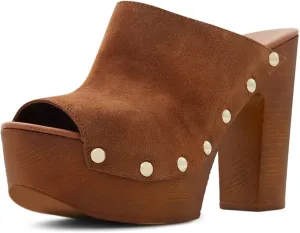 YDN Women Peep Toe Studded Mules Platform Chunky High Heel Sandals Slip on Dressy Outfit Casual Shoes Size 4-15 US