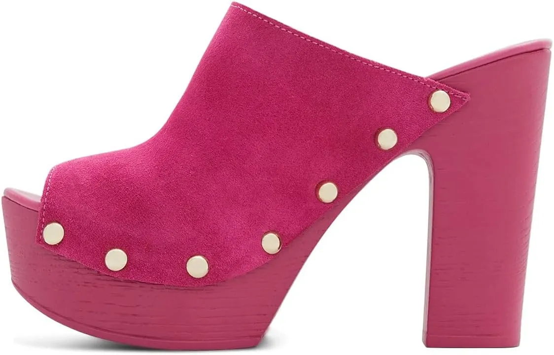YDN Women Peep Toe Studded Mules Platform Chunky High Heel Sandals Slip on Dressy Outfit Casual Shoes Size 4-15 US
