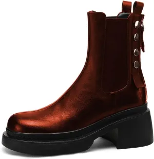 YDN Women Platform Round Toe Elastic Ankle Boots Rivet Studded Block Low Heel Booties Back Zipper Outdoor Shoes Size 4-15 US