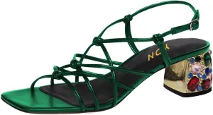 YDN Women Strappy Knot Square Toe Sandals Rhinestone Studded Chunky Low Heel Slingbacks Fashion Show Evening Club Shoes Size 4-15 US