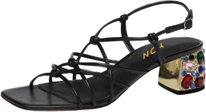 YDN Women Strappy Knot Square Toe Sandals Rhinestone Studded Chunky Low Heel Slingbacks Fashion Show Evening Club Shoes Size 4-15 US