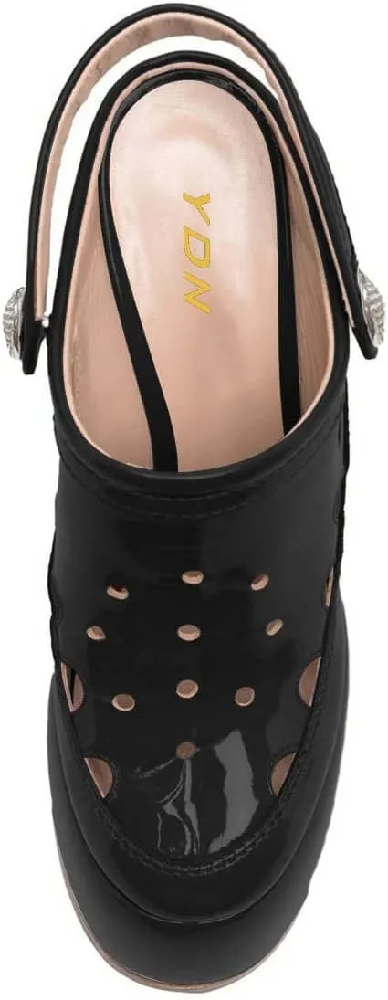 YDN Women Summer Closed Toe Platform Clogs Chunky High Heel Studded Sandals Slingback Strap Mules Fashion Party Prom Dressy Shoes Size 4-15 US