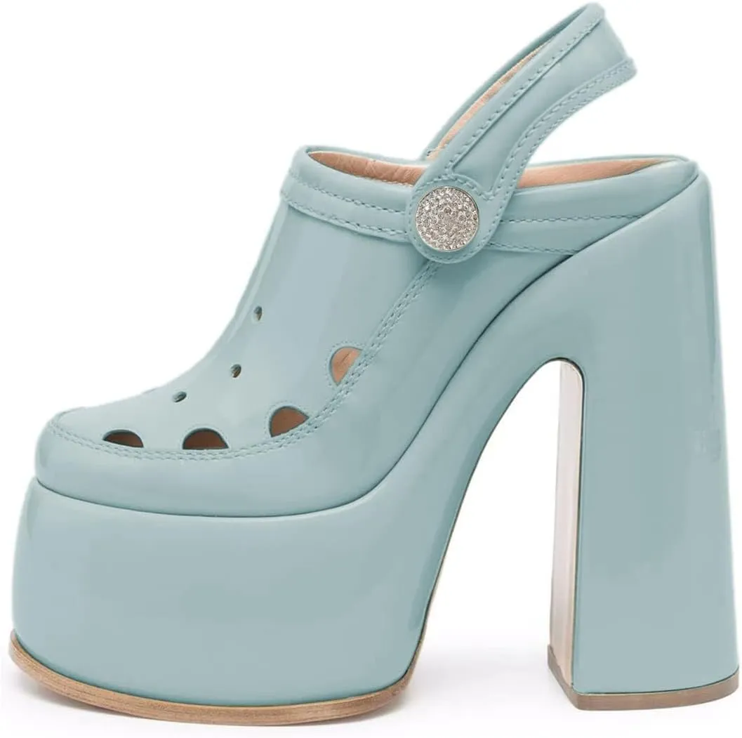YDN Women Summer Closed Toe Platform Clogs Chunky High Heel Studded Sandals Slingback Strap Mules Fashion Party Prom Dressy Shoes Size 4-15 US