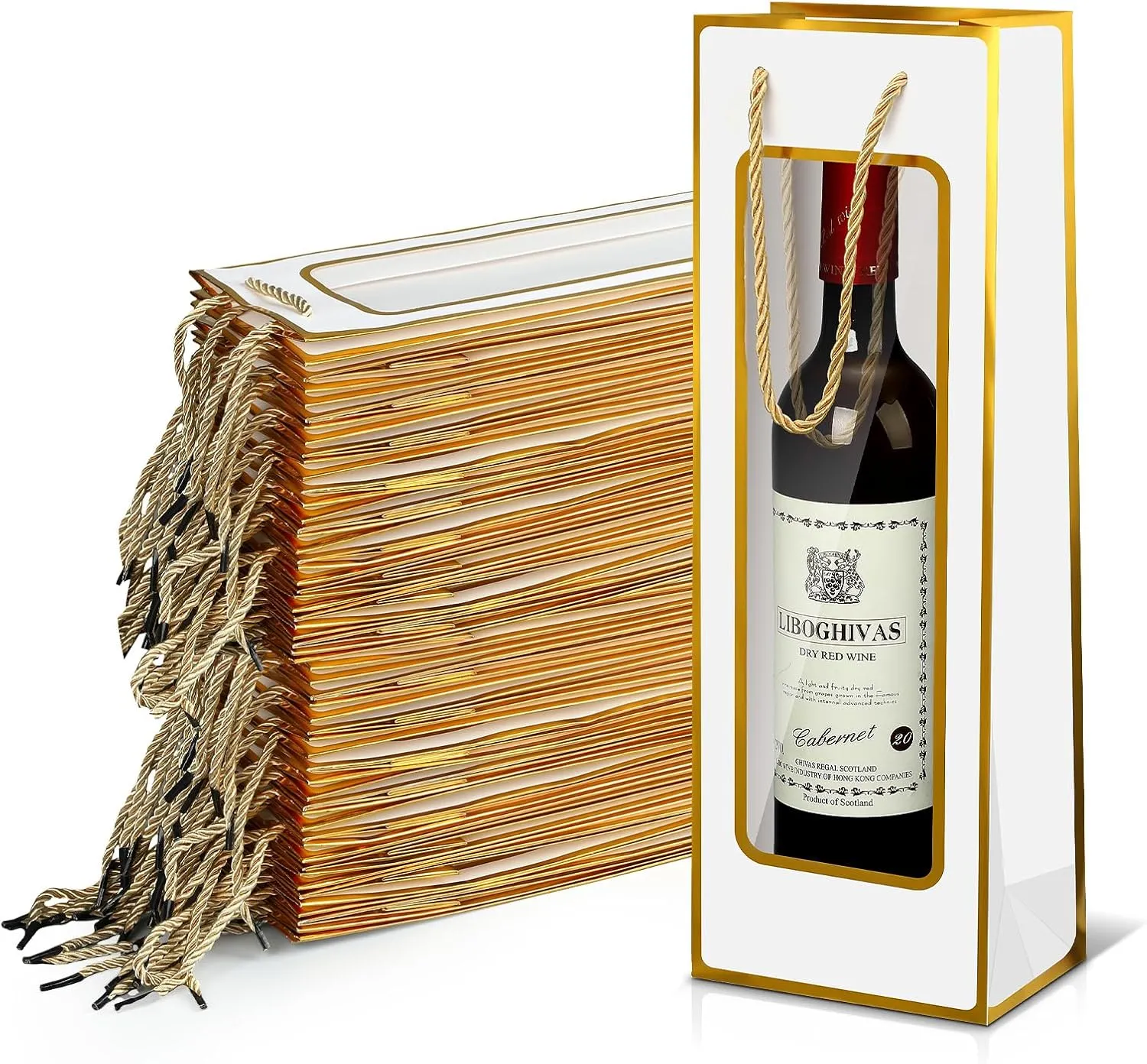 Yeaqee 50 Pcs Wine Gift Bags for Bottles 4.92" x 3.35" x 14.2" Reusable Clear Window Wine Bottle Bags Bulk with Handles for Weddings, Birthday