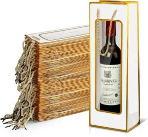 Yeaqee 50 Pcs Wine Gift Bags for Bottles 4.92" x 3.35" x 14.2" Reusable Clear Window Wine Bottle Bags Bulk with Handles for Weddings, Birthday