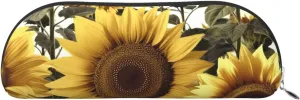 Yellow Sunflower Floral Makeup Bag for Women Men Large Pencil Case Aesthetic Pencil Pouch Coin Pouch Leather Cosmetic Bag with Zipper Office Organizer Travel Essentials