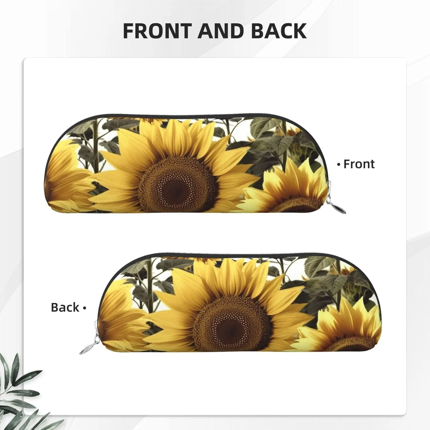 Yellow Sunflower Floral Makeup Bag for Women Men Large Pencil Case Aesthetic Pencil Pouch Coin Pouch Leather Cosmetic Bag with Zipper Office Organizer Travel Essentials