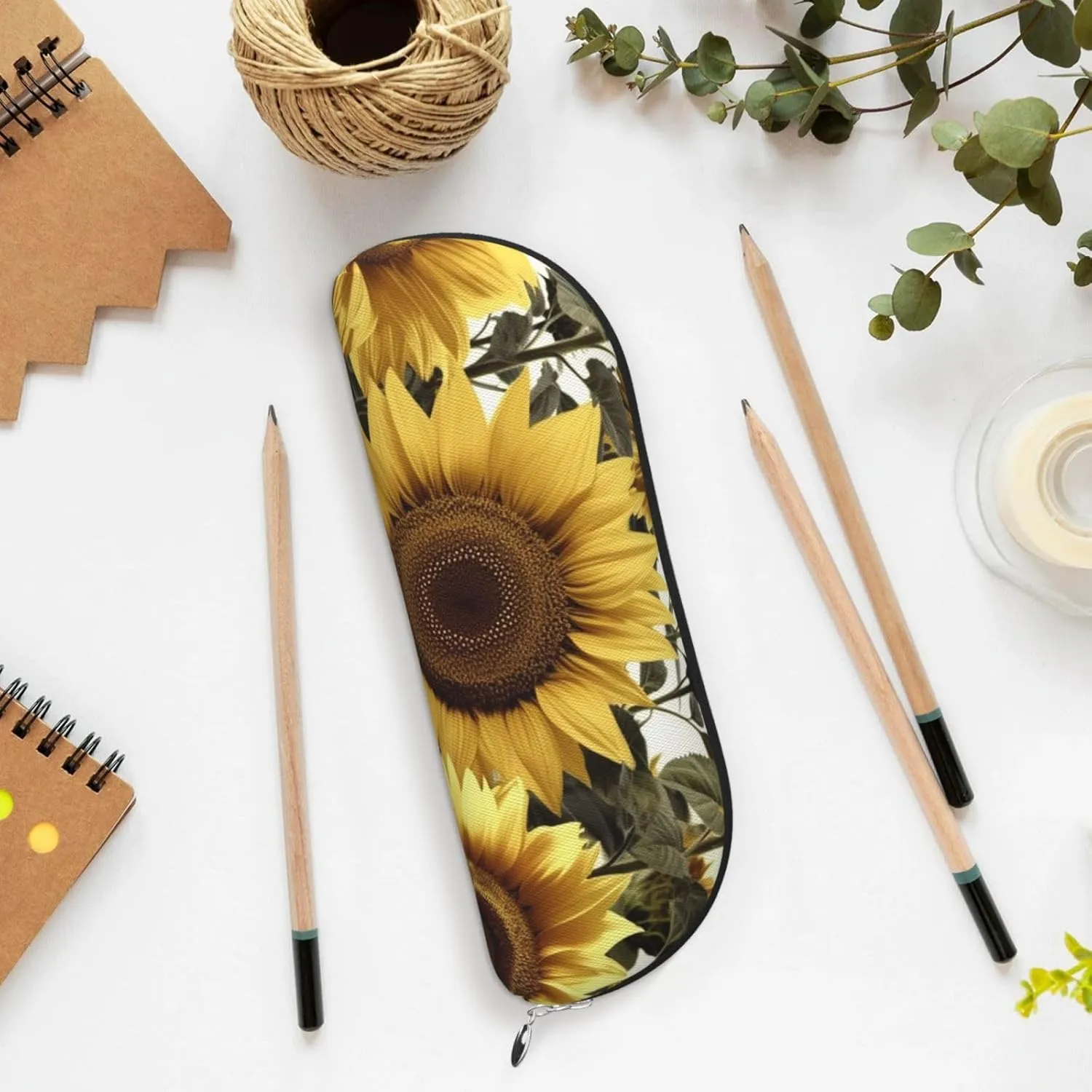 Yellow Sunflower Floral Makeup Bag for Women Men Large Pencil Case Aesthetic Pencil Pouch Coin Pouch Leather Cosmetic Bag with Zipper Office Organizer Travel Essentials