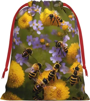 YHBLYKXP Rural Honey Bees Wildflowers print Drawstring Present Bag Candy and Snack Present Bag Velvet Bag Storage Bag