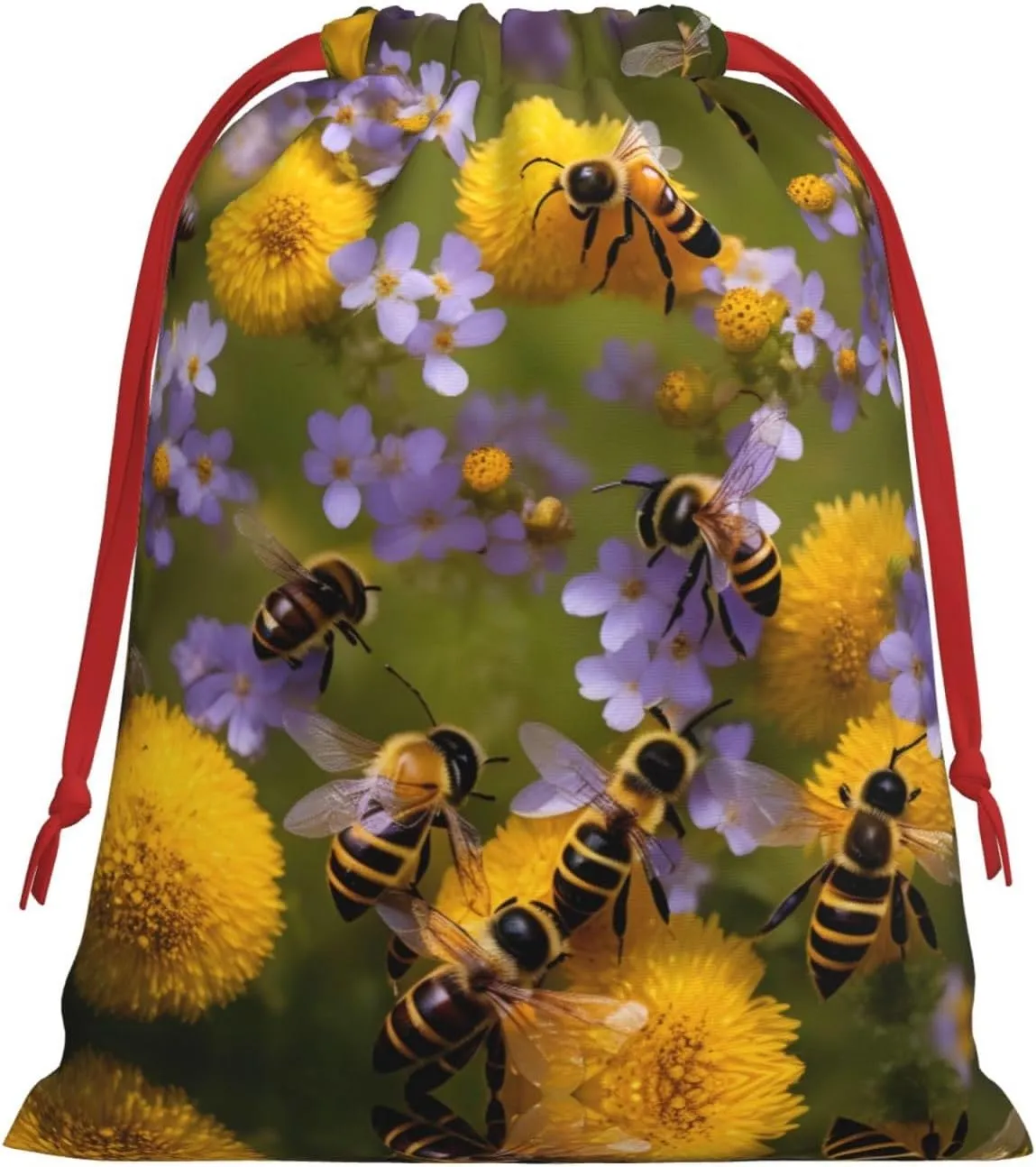 YHBLYKXP Rural Honey Bees Wildflowers print Drawstring Present Bag Candy and Snack Present Bag Velvet Bag Storage Bag