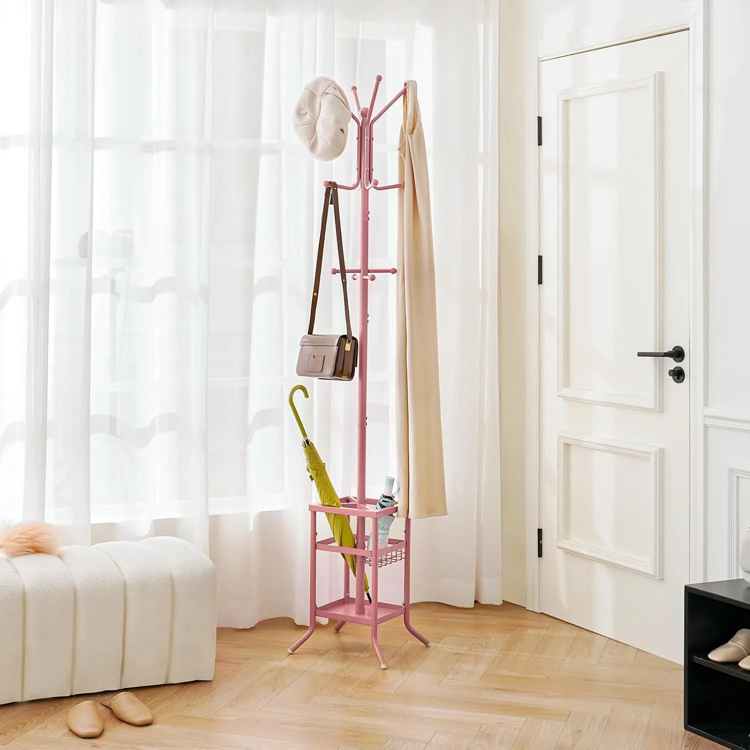 Yoobure Coat Rack Freestanding, Coat Tree with Umbrella Holder, Metal Coat Rack Stand with 12 Hooks, Modern Coat Hanger Stand for Entryway, Purse Rack Hat Rack Stand for Living Room Bedroom Office