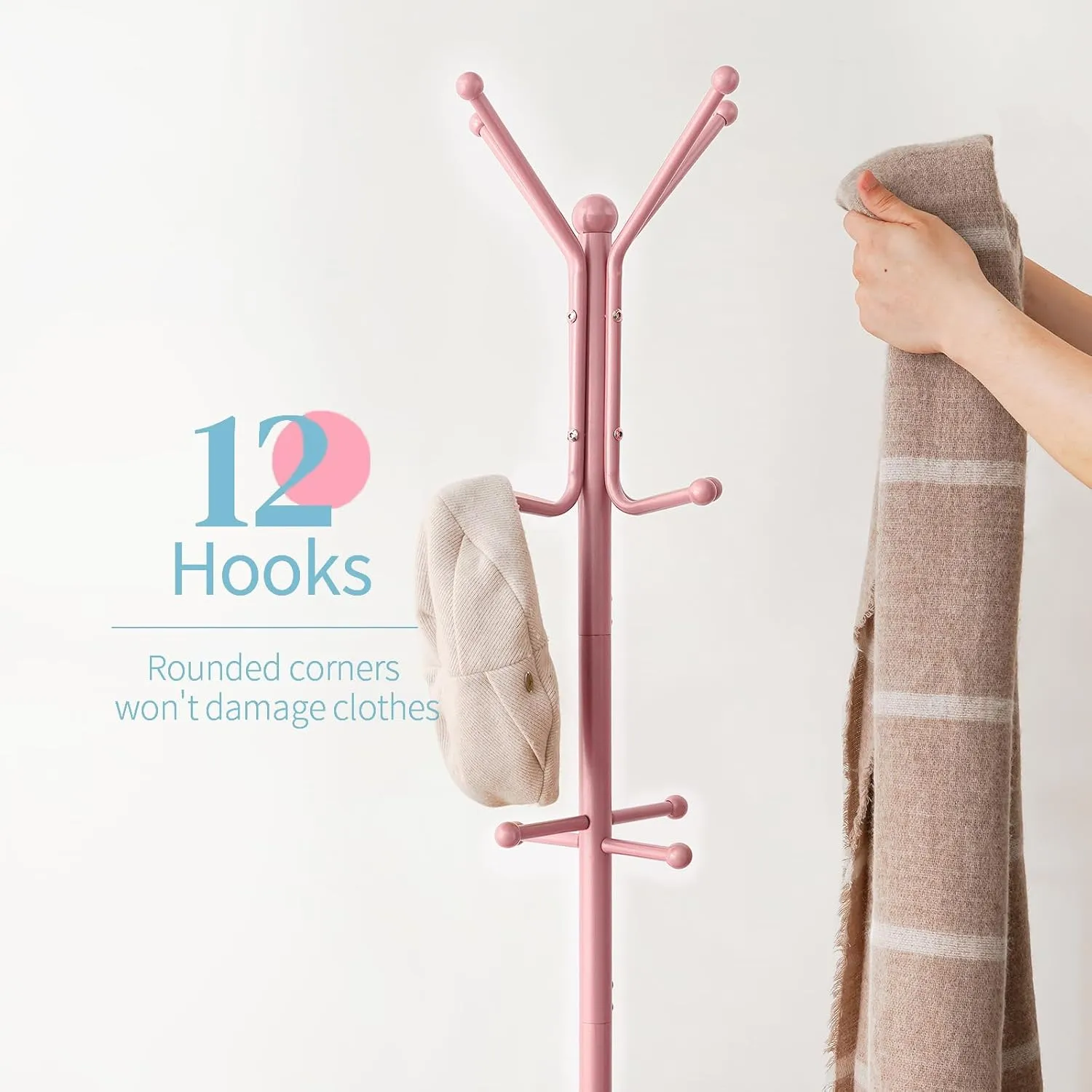 Yoobure Coat Rack Freestanding, Coat Tree with Umbrella Holder, Metal Coat Rack Stand with 12 Hooks, Modern Coat Hanger Stand for Entryway, Purse Rack Hat Rack Stand for Living Room Bedroom Office