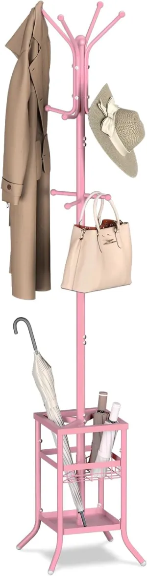 Yoobure Coat Rack Freestanding, Coat Tree with Umbrella Holder, Metal Coat Rack Stand with 12 Hooks, Modern Coat Hanger Stand for Entryway, Purse Rack Hat Rack Stand for Living Room Bedroom Office
