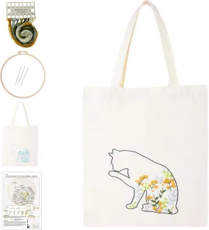 Yououii Canvas Handbag Embroidery Kit, DIY Craft Tote Bag Beginner Embroidery Kit Include Embroidery Hoops Color Threads Needle, Stamped Embroidery Kit for Creative Gift (#A)
