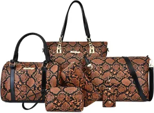 YUNZLAN 2025 Snakeskin Pattern Summer Handbags and Purses for Women Crossbody Bags Spring Handbags Set of 6