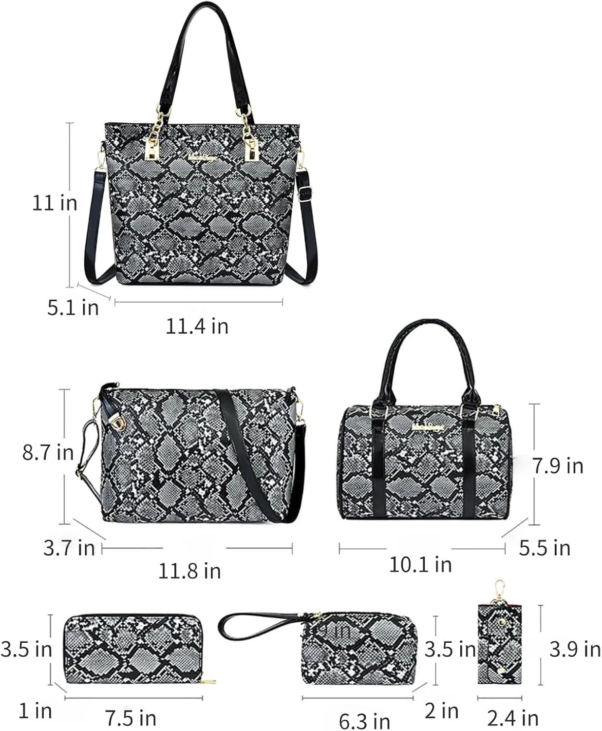 YUNZLAN 2025 Snakeskin Pattern Summer Handbags and Purses for Women Crossbody Bags Spring Handbags Set of 6